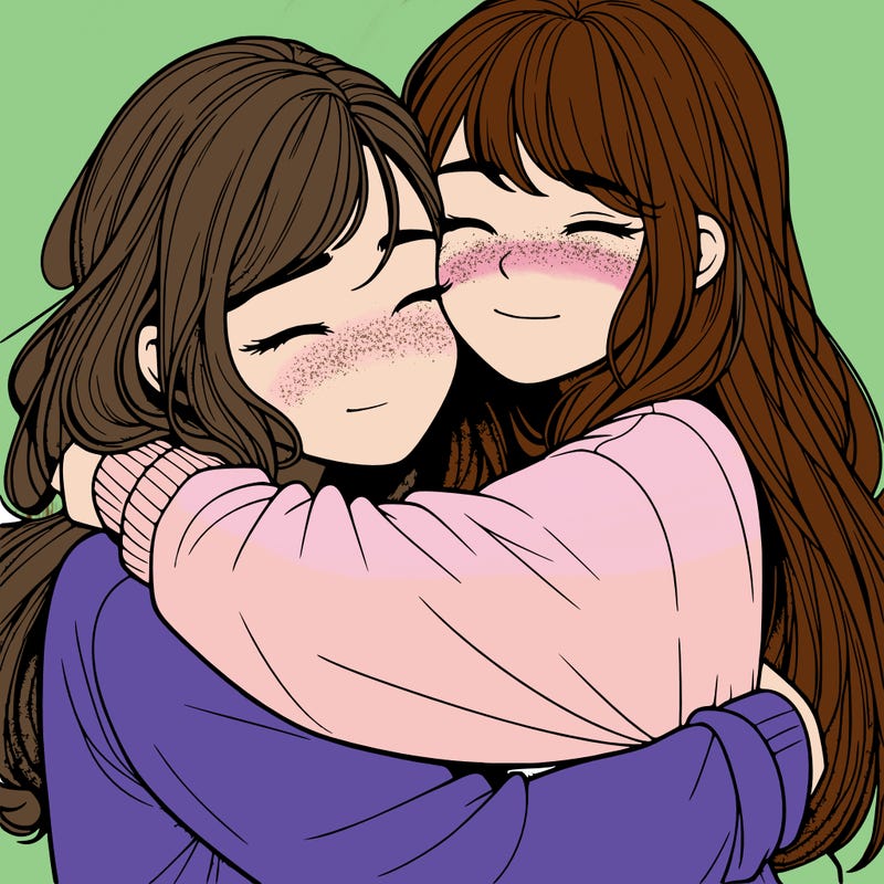 realistic two girls hugging