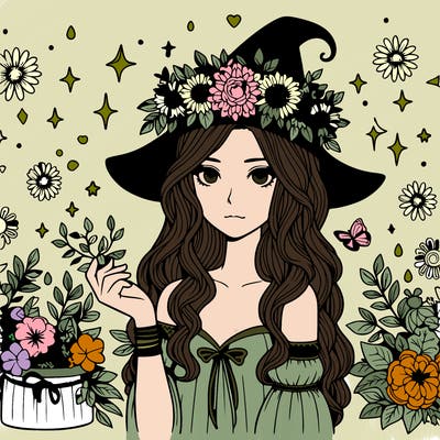 realistic girl flower crown and magic