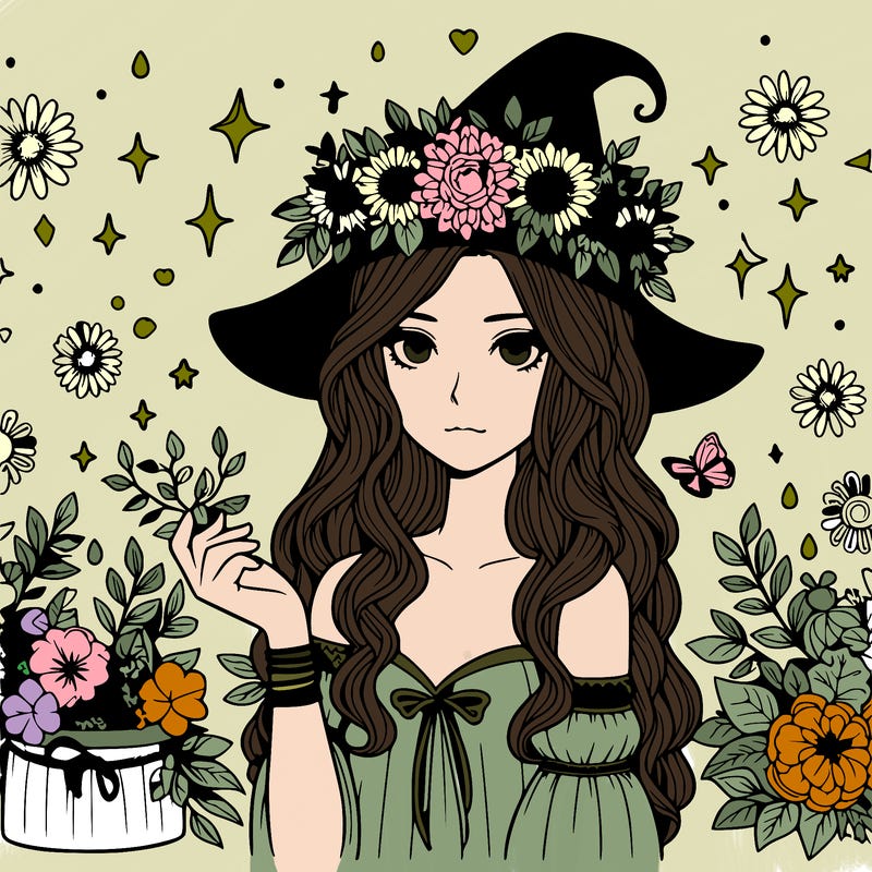 realistic girl flower crown and magic