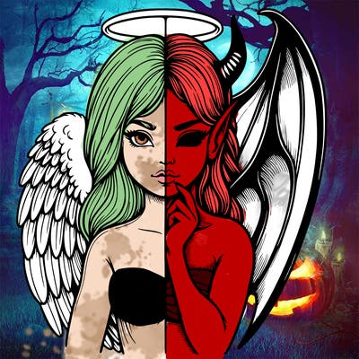 realistic angel half demon