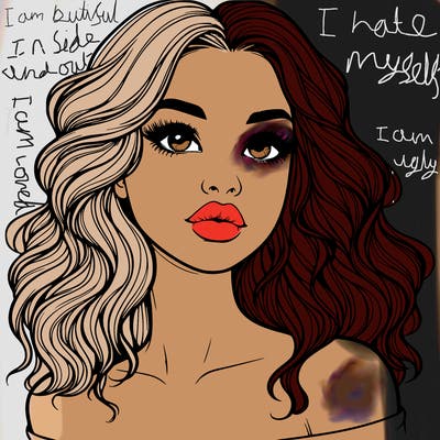 realistic girl with wavy hair and lips