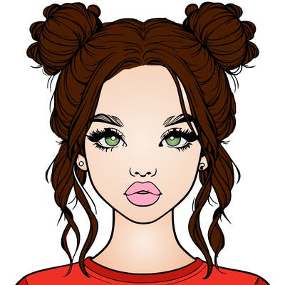 realistic girl with two buns in hair and lips