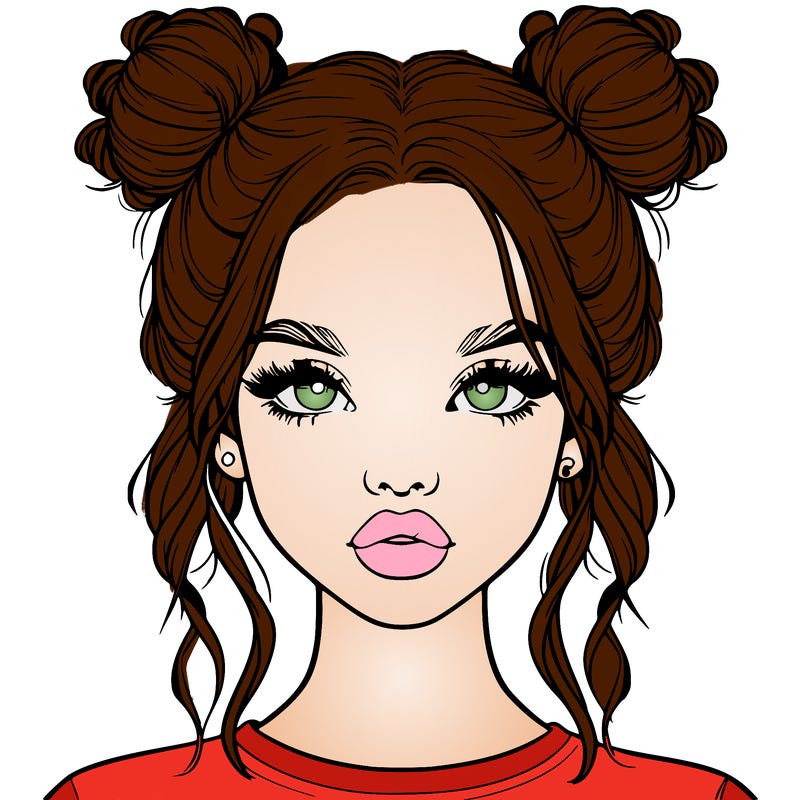 realistic girl with two buns in hair and lips