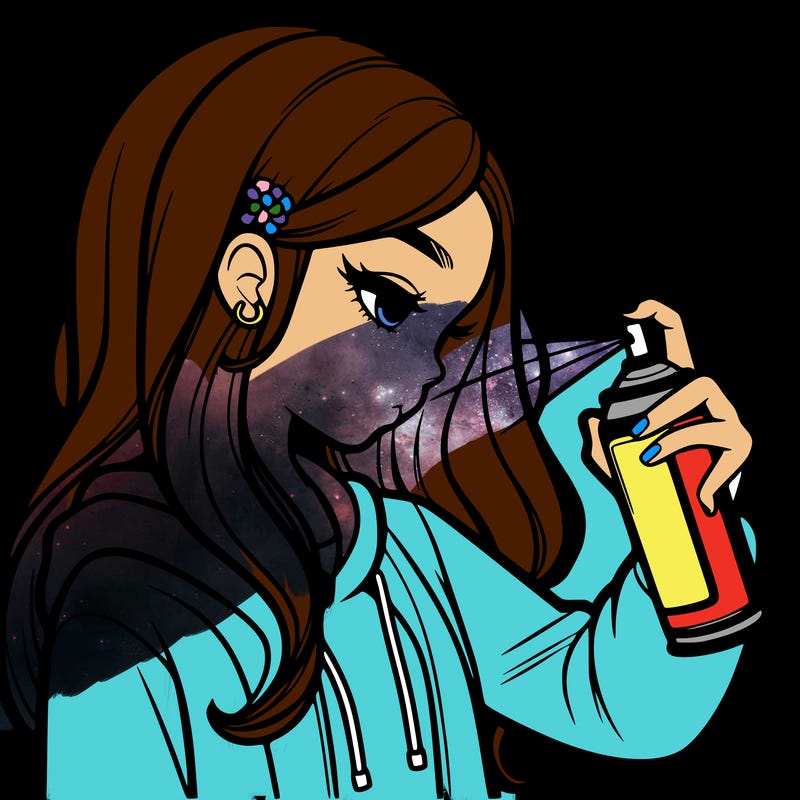 a realistic girl spray painting