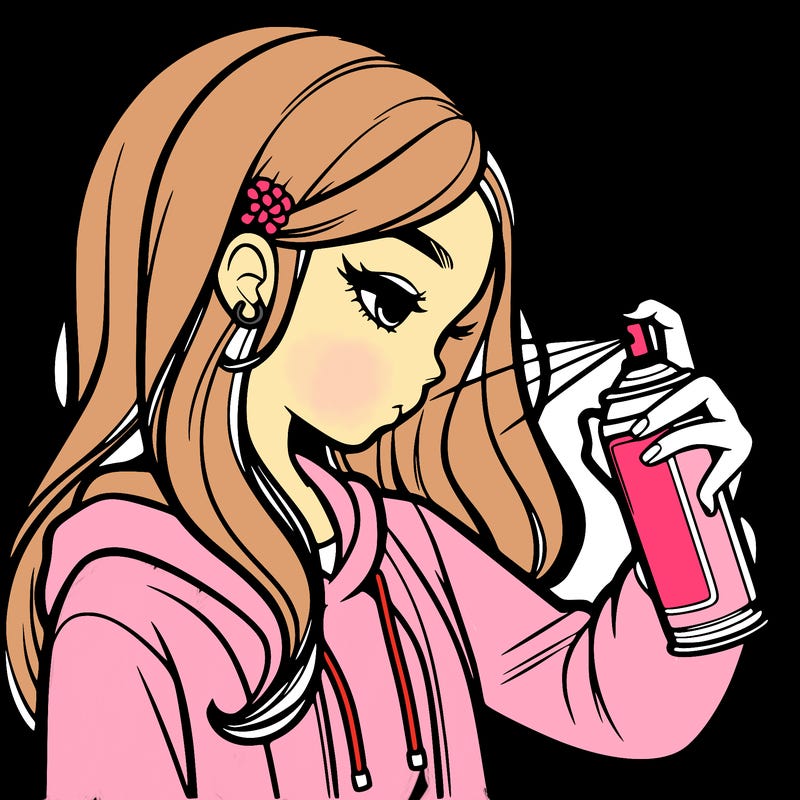 a realistic girl spray painting