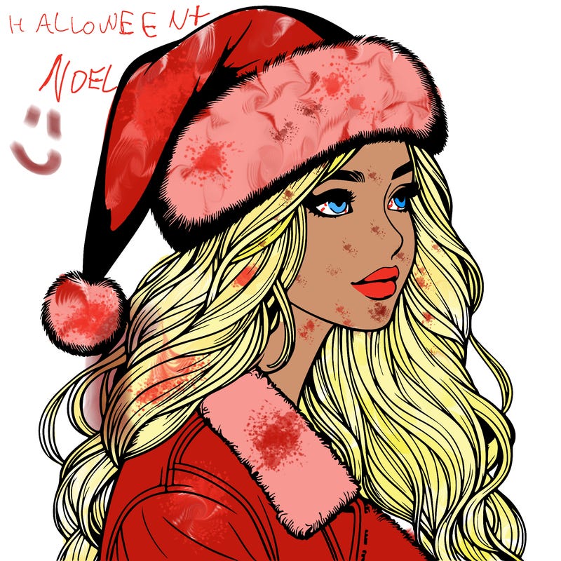 realistic girl in santa hat