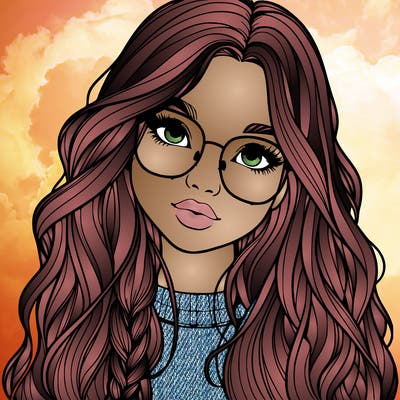 girl with long hair and freckles and glasses realistic