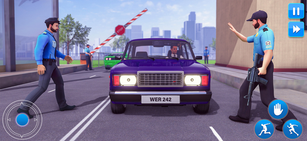 Airport security officers stopping a car at a border patrol checkpoint