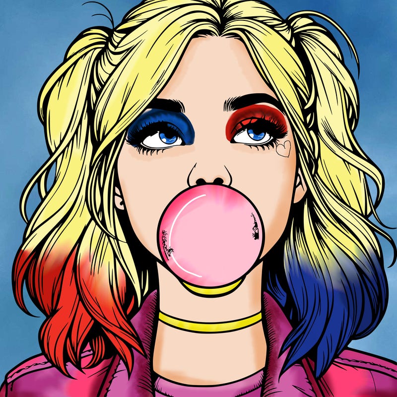 realististic girl blowing bubble -gum