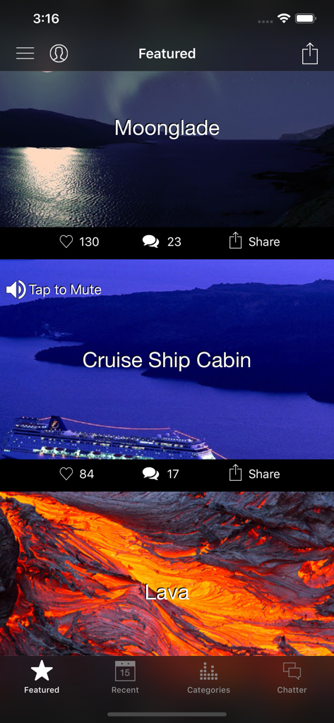 White Noise Market - Lista de sonidos ambientales destacados en la aplicación White Noise Market