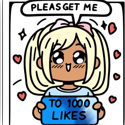 a girl saying please get me to 100 likes