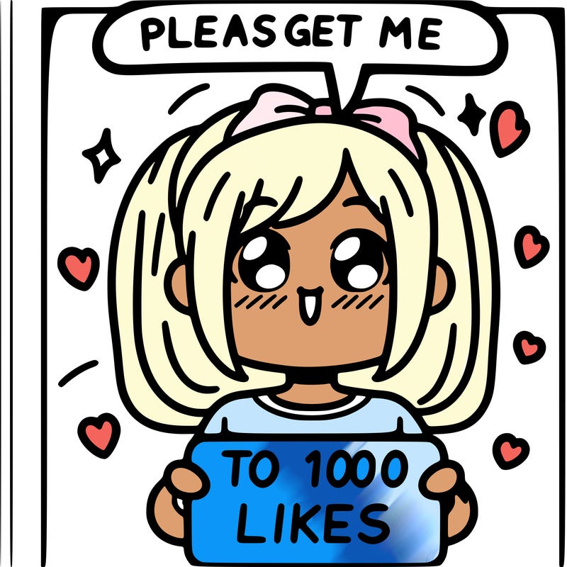 a girl saying please get me to 100 likes