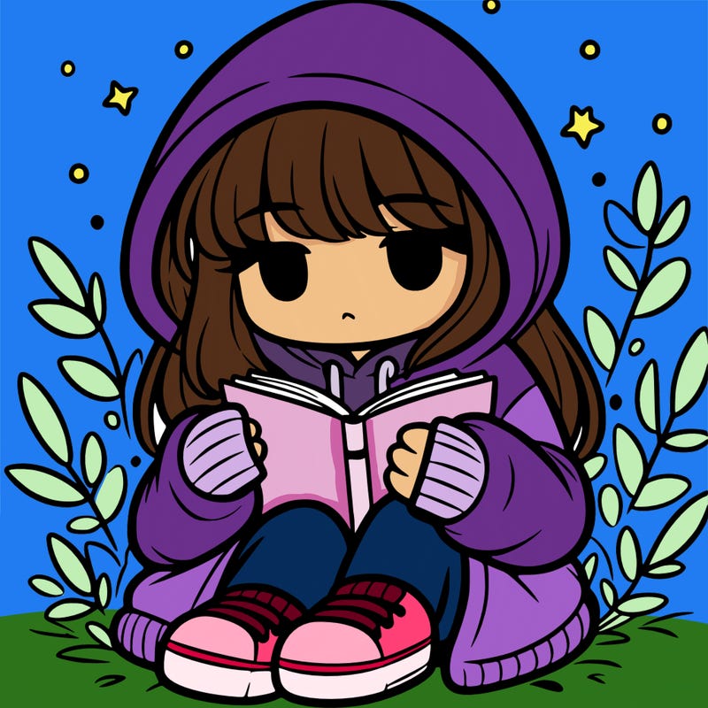 girl in oversized hoodie reading a book