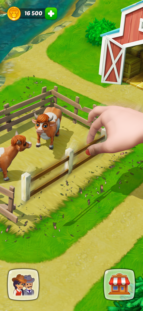 A player building a wooden fence for cows on a ranch in Wild West Farm Town Building