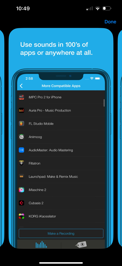 AudioCopy - Liste kompatibler Musikproduktions-Apps in AudioCopy