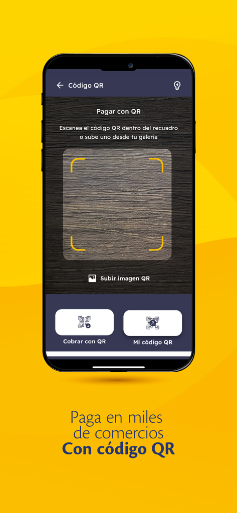 Billetera Tigo Money Guatemala - Billetera Tigo Money app interface showing the QR code scanner to pay in thousands of stores