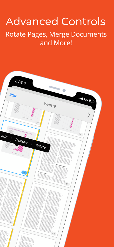 iAnnotate 4 app interface showing advanced PDF page management tools like rotate and merge