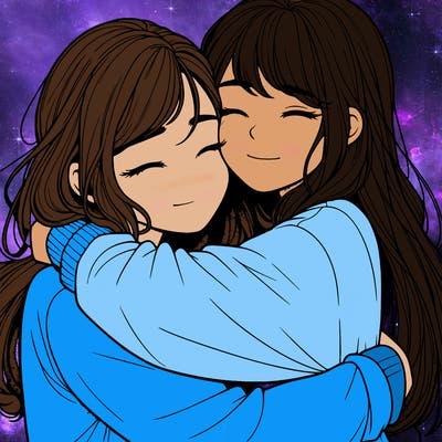 realistic two girls hugging