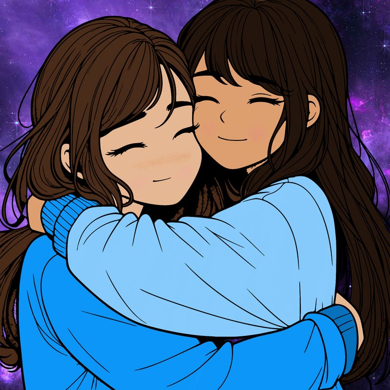 realistic two girls hugging