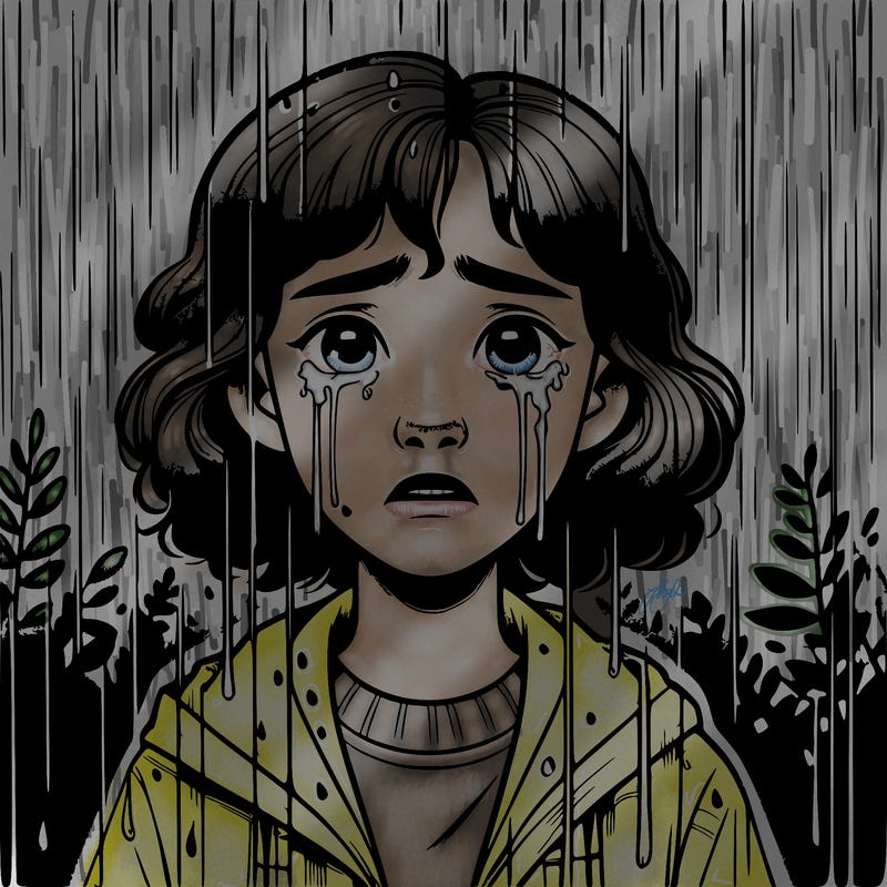 realistic girl in the rain crying