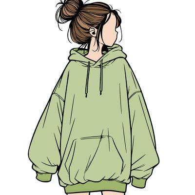 realistic girl with a oversized sweatshirt on and a bun