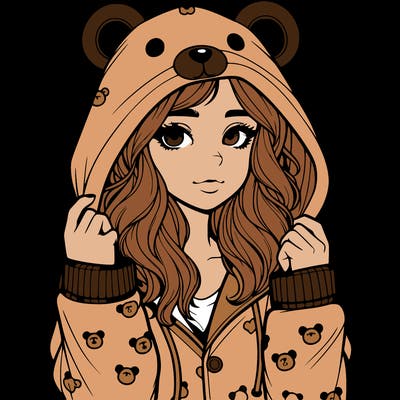 realistic girl in a animal pjs hoodie
