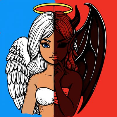 realistic angel half demon