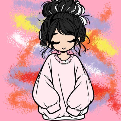 girl with baggy sweatshirt and messy bun