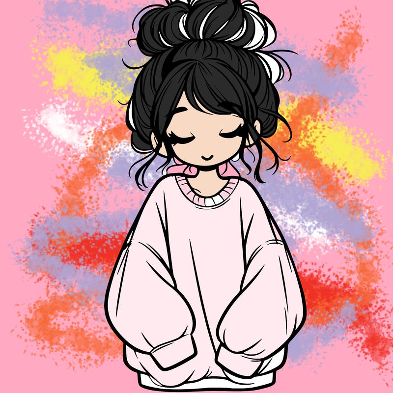 girl with baggy sweatshirt and messy bun