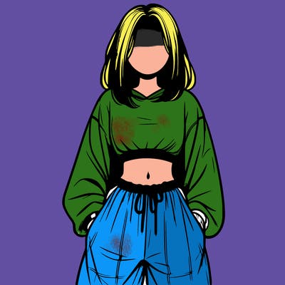 realistic girl faceless with baggy pants and a crop top