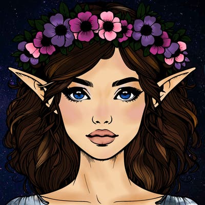 realistic female elf with flower crown