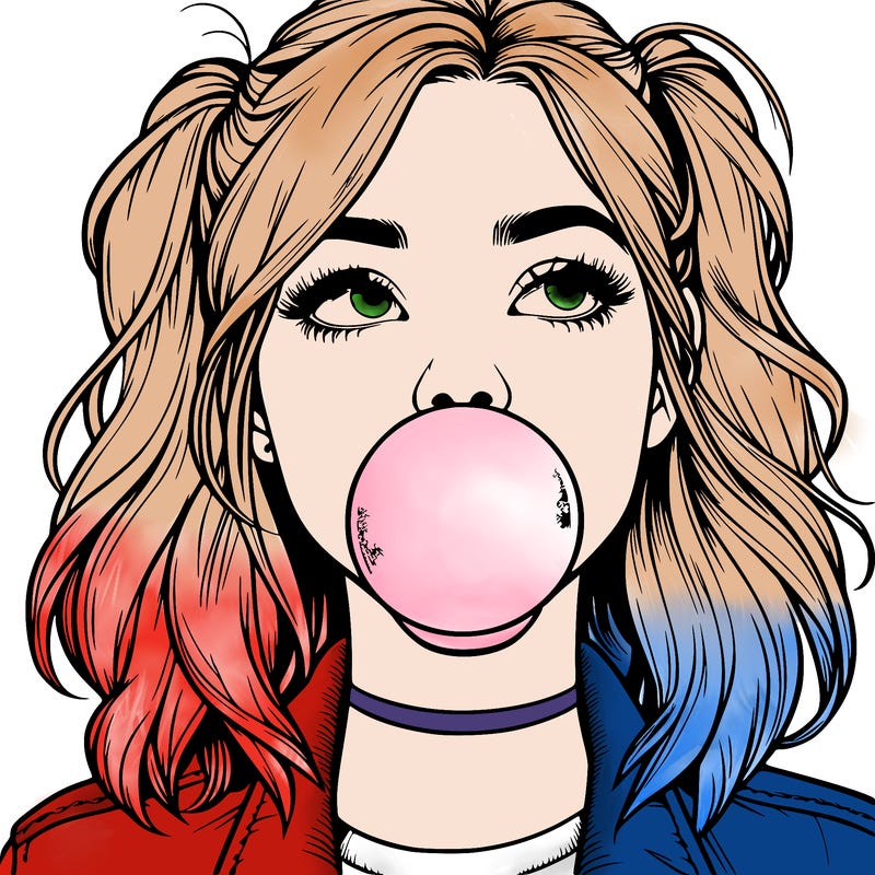 realististic girl blowing bubble -gum