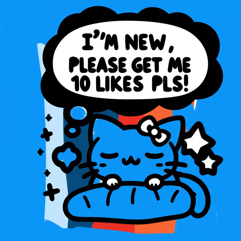 kitty taking a nap dream talking and saying "i'm new, please get me at least 10 likes pls!!"