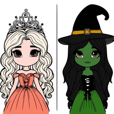 two realistic girls one princess one witch