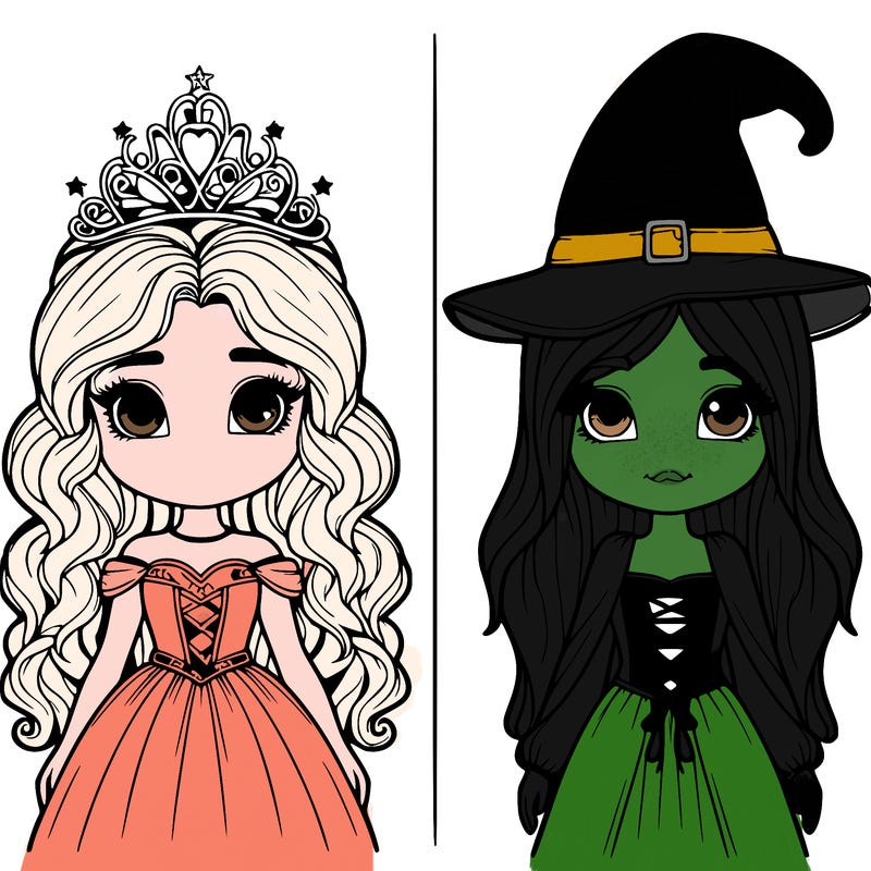 two realistic girls one princess one witch