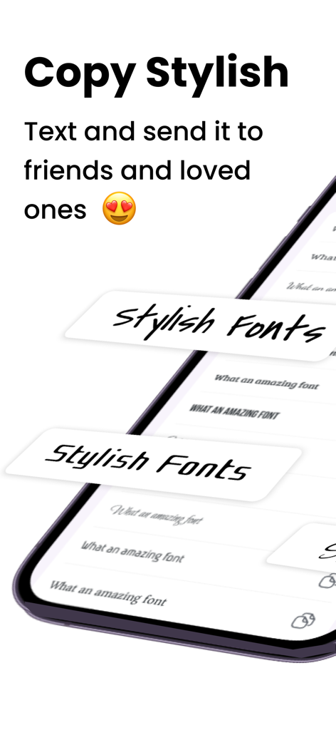 Fontboard: Trendy Fonts - Interfaz de la aplicación Fontboard mostrando diferentes estilos de fuentes elegantes y opciones de decoración de texto.