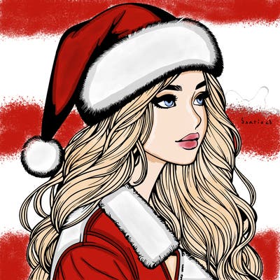 realistic girl in santa hat