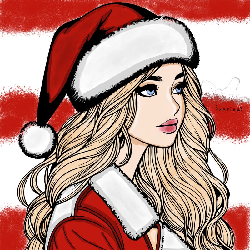 realistic girl in santa hat