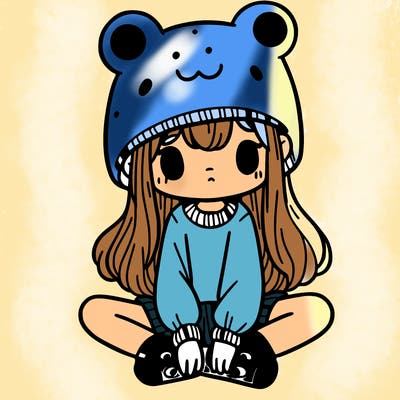 a girl wearing a frog hat and some frog socks