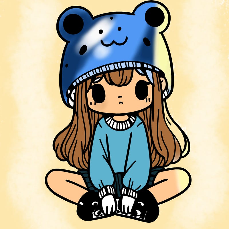 a girl wearing a frog hat and some frog socks