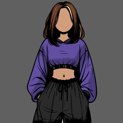 realistic girl faceless with baggy pants and a crop top