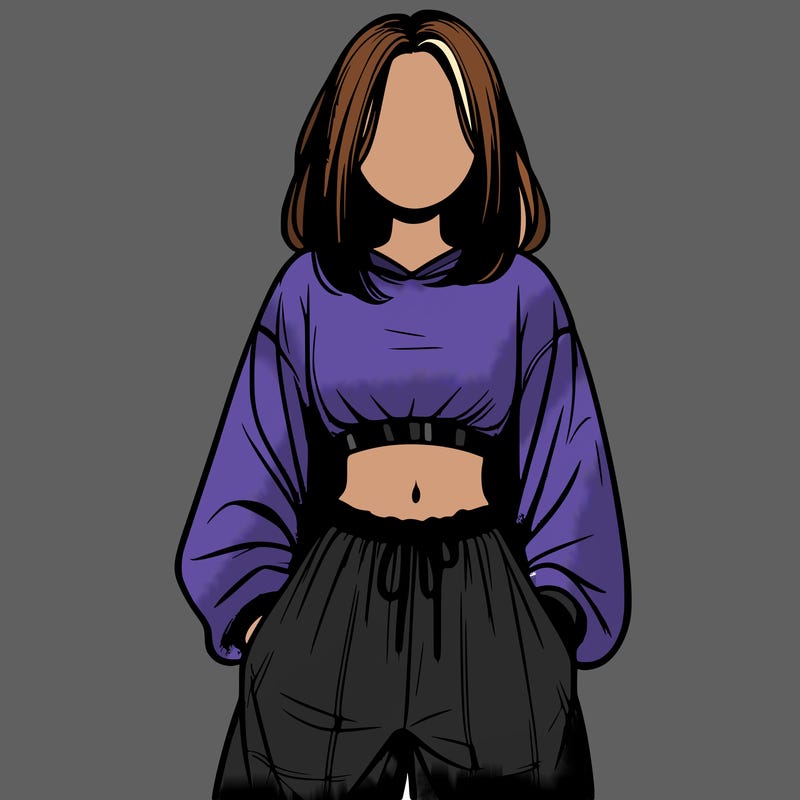 realistic girl faceless with baggy pants and a crop top