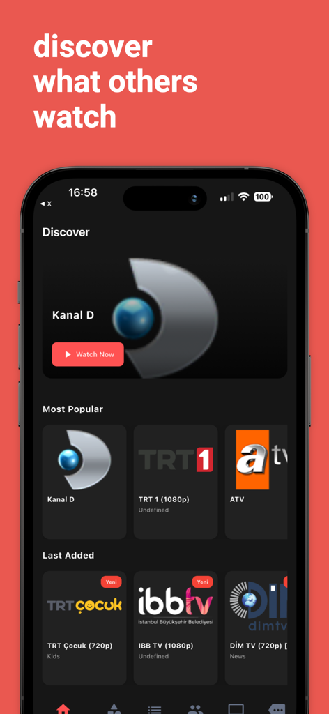 Television app discovery screen showing popular live channel options and categories