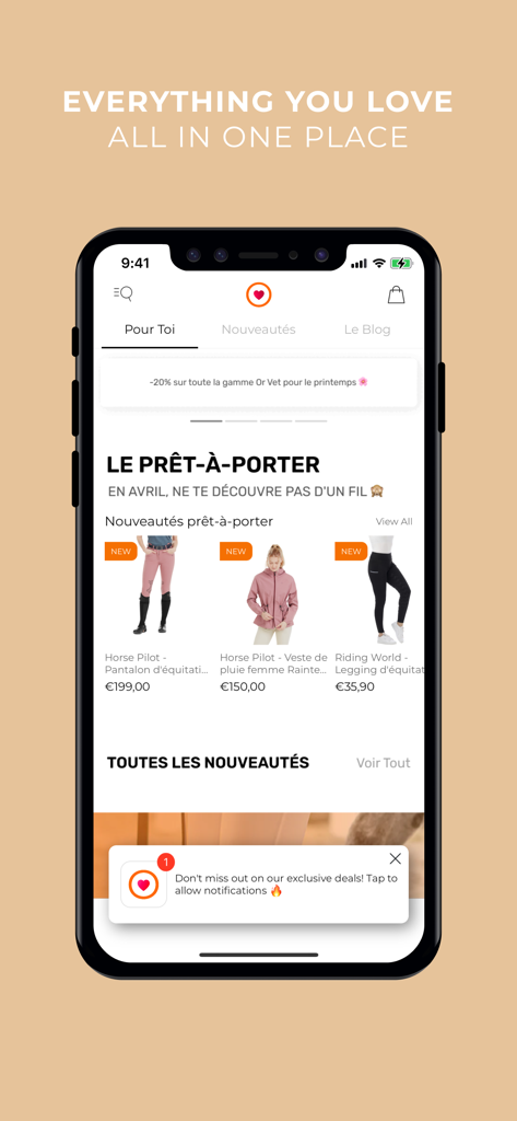 Ohlala Sellerie - L'application mobile Ohlala Sellerie affichant des vêtements d'équitation et des réductions promotionnelles