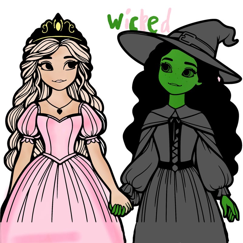 a princess and a witch holding hands realistic