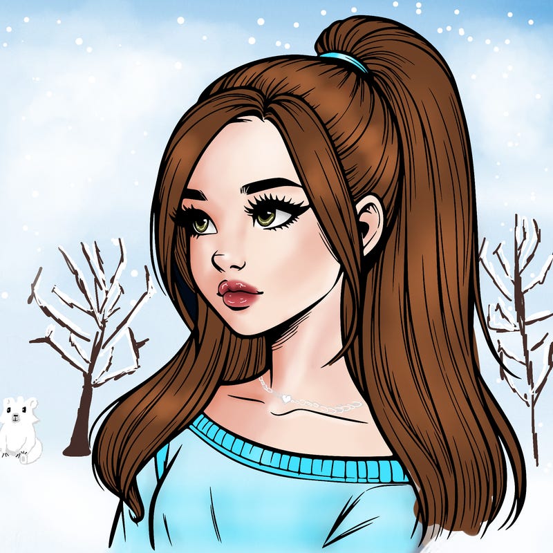 realistic girl with a high ponytail