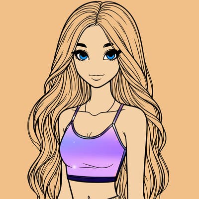 realistic girl with long hair with a crop top
