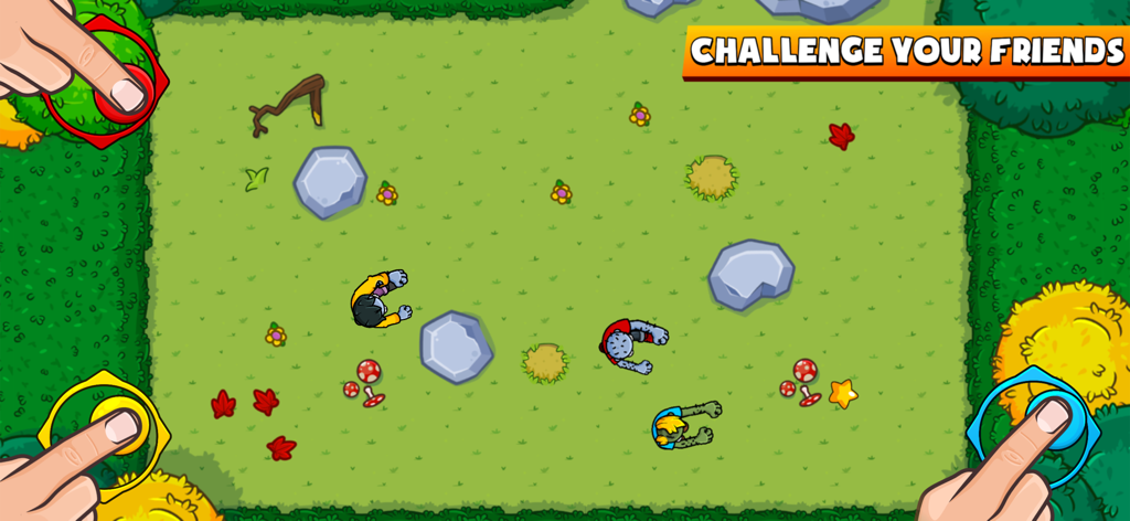 Zombie Party - 1 2 3 4 player - Four players using corner joysticks to control zombies in a local multiplayer mini game