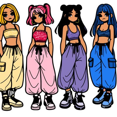 girls with crop top with baggy pants