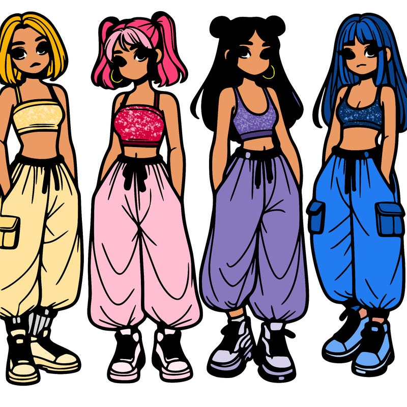 girls with crop top with baggy pants